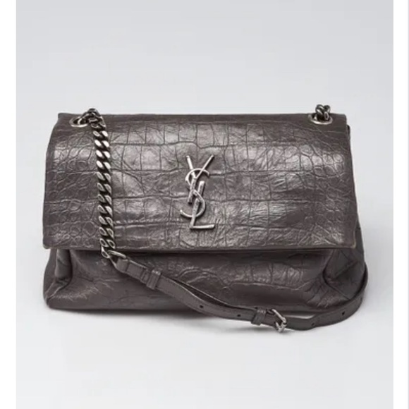 YVES SAINT LAURENT
Grey Croc Embossed Leather West Hollywood Medium Shoulder Bag - Picture 6 of 7